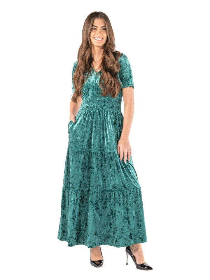 JUNE-MARKET: Elma Velvet Dress - Green by Simply Southern (Ships Late July)