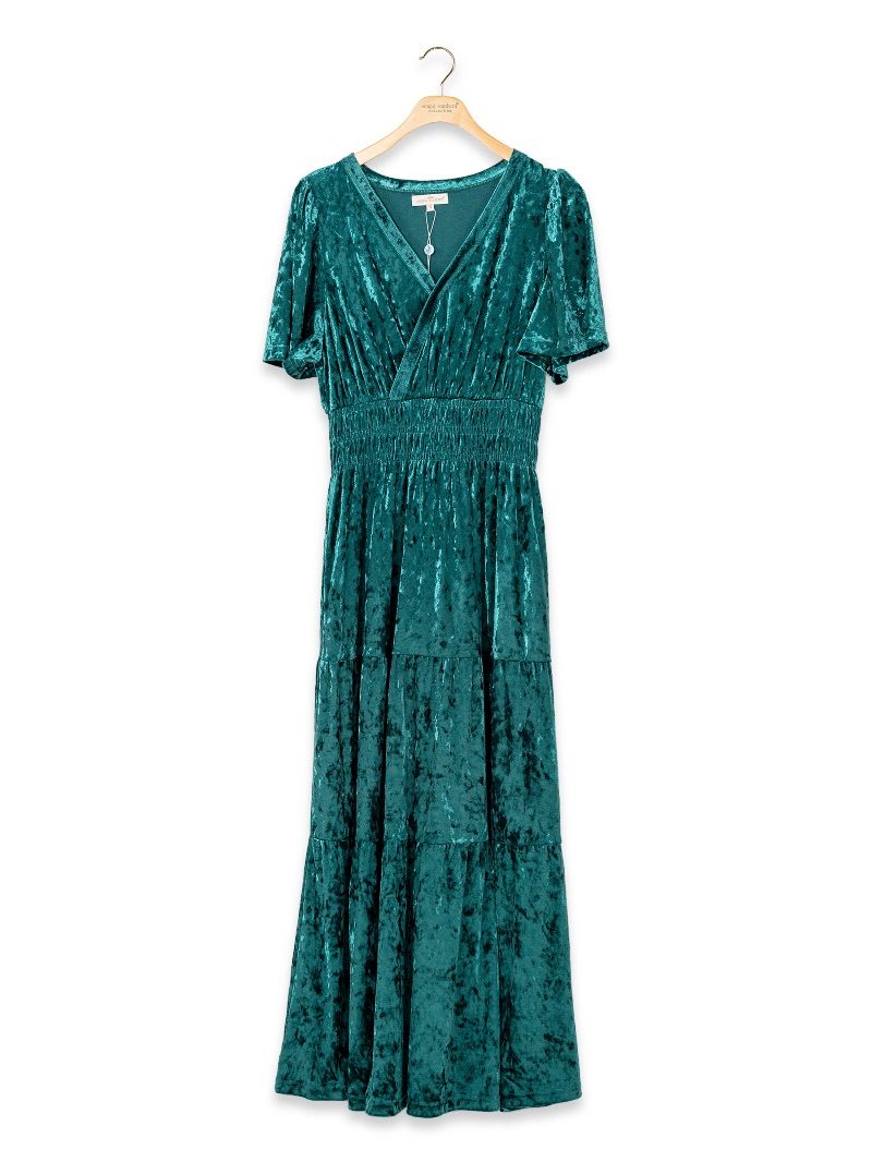 JUNE-MARKET: Elma Velvet Dress - Green by Simply Southern (Ships Late July)