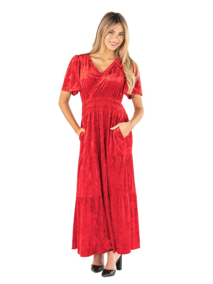 JUNE-MARKET: Elma Velvet Dress - Red by Simply Southern (Ships Late July)