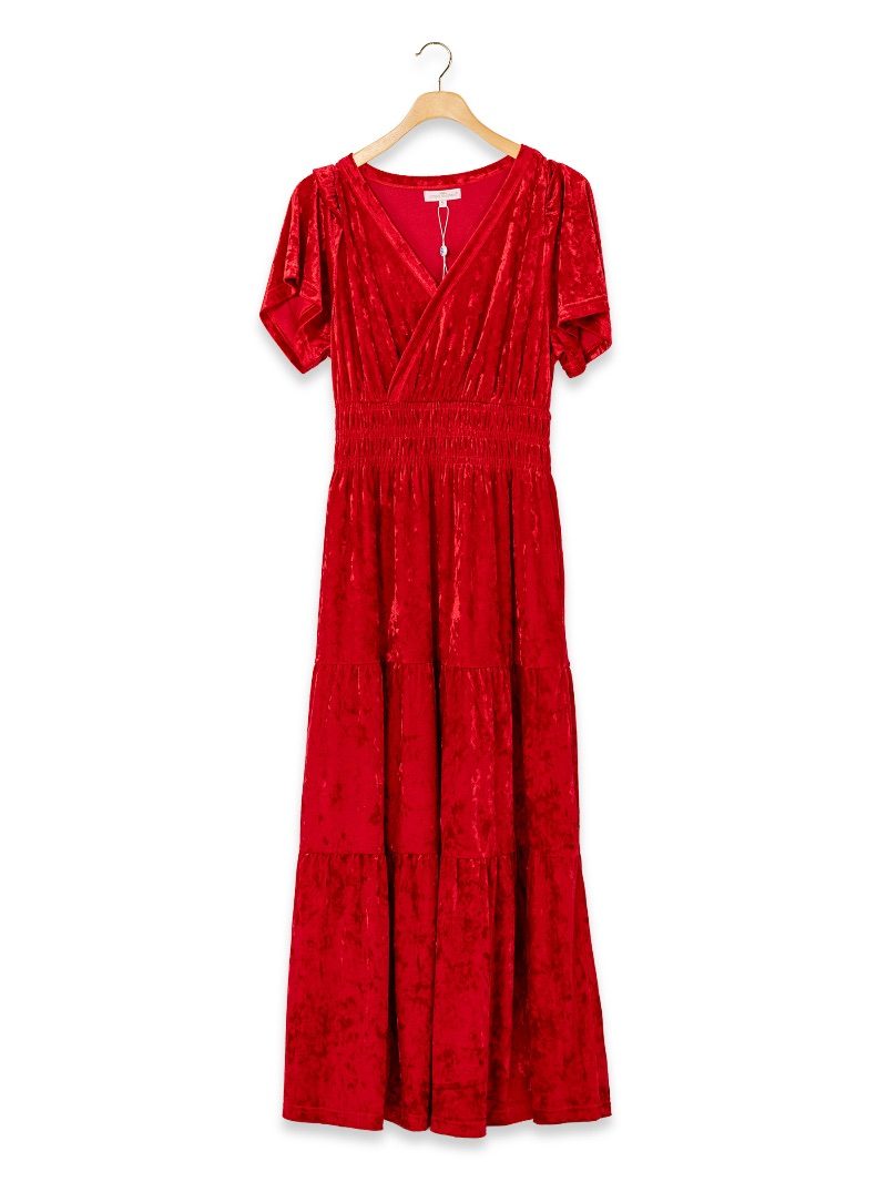 JUNE-MARKET: Elma Velvet Dress - Red by Simply Southern (Ships Late July)