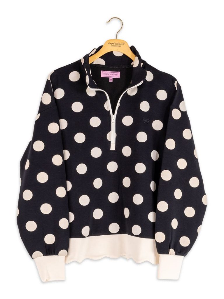 Dotted Scalloped Lounge Pullover - Black by Simply Southern