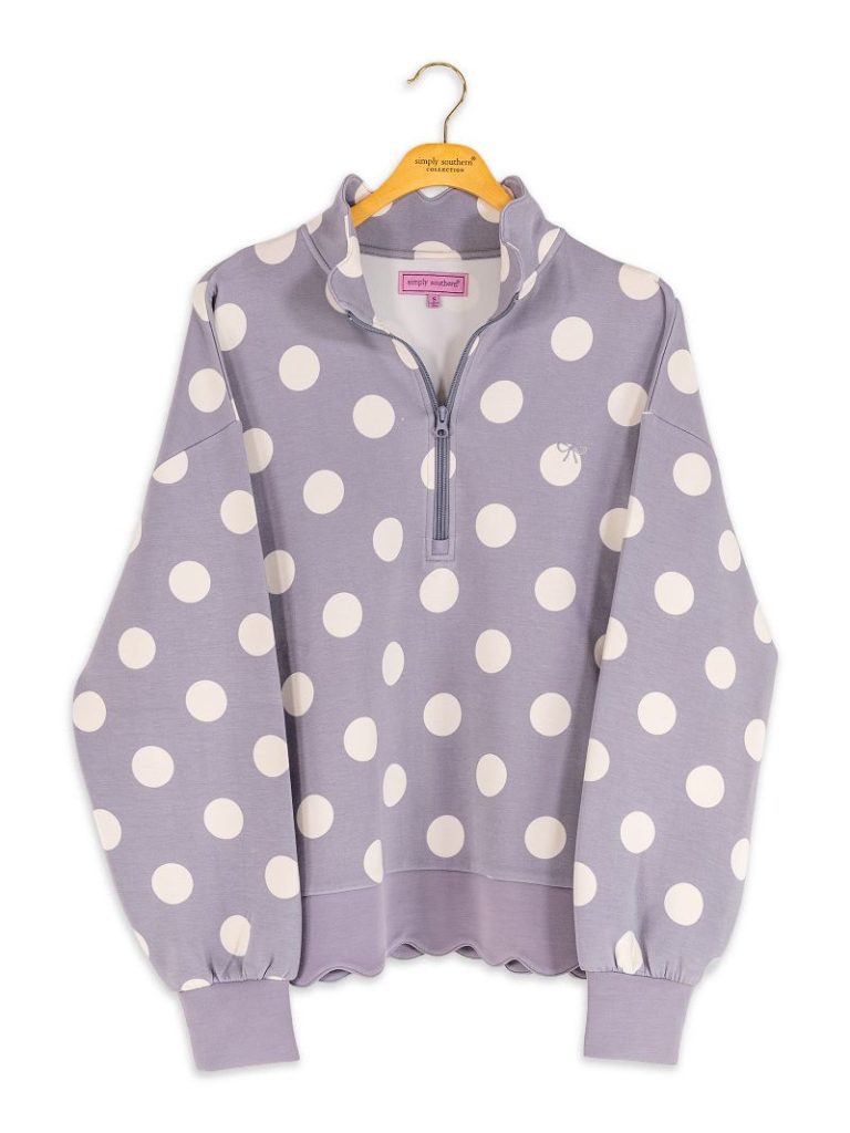 Dotted Scalloped Lounge Pullover - Gray by Simply Southern