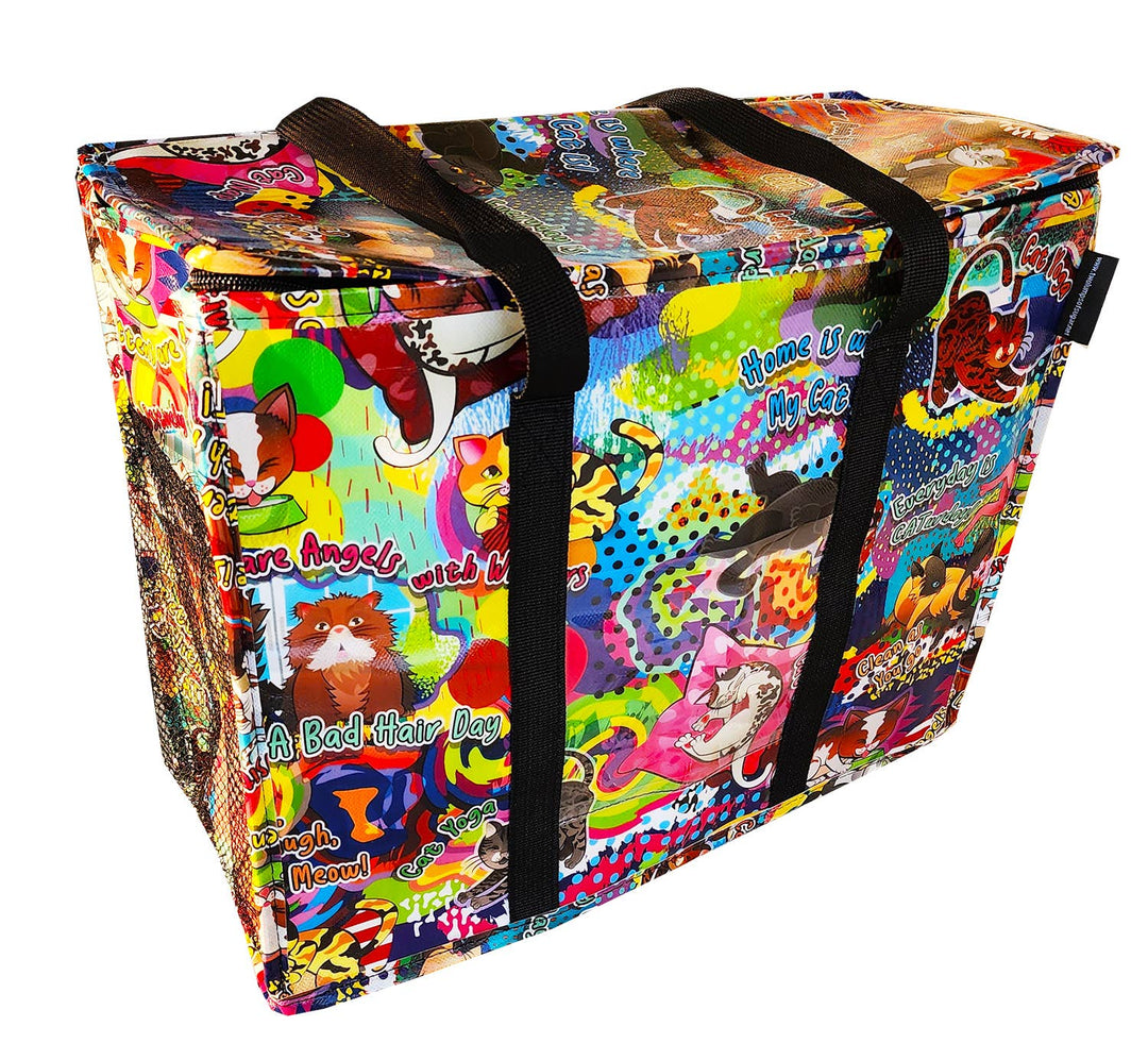 Kitty-tude Happy Shopper Zip Top Thermal Tote