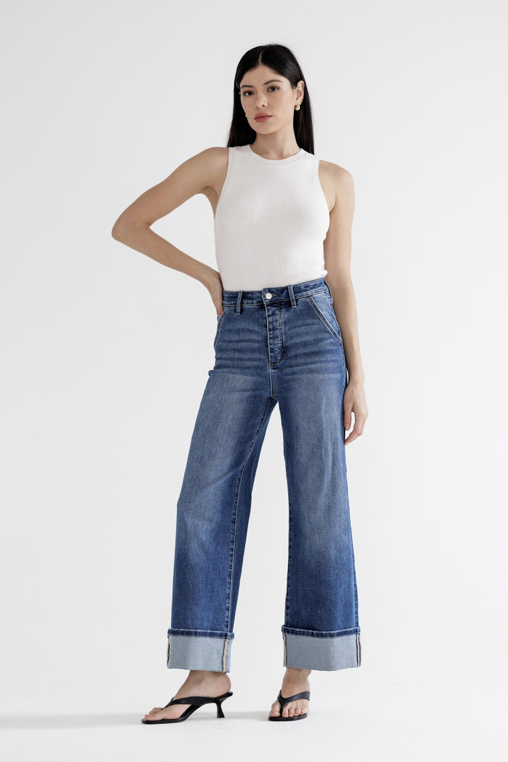 Every Bleu Super High Rise Wide Cuffed Leg Jeans By Mica Denim