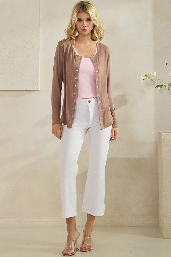 Pure Comfort Luxeair Ribbed Button Up Cardigan - Mocha by Yelete