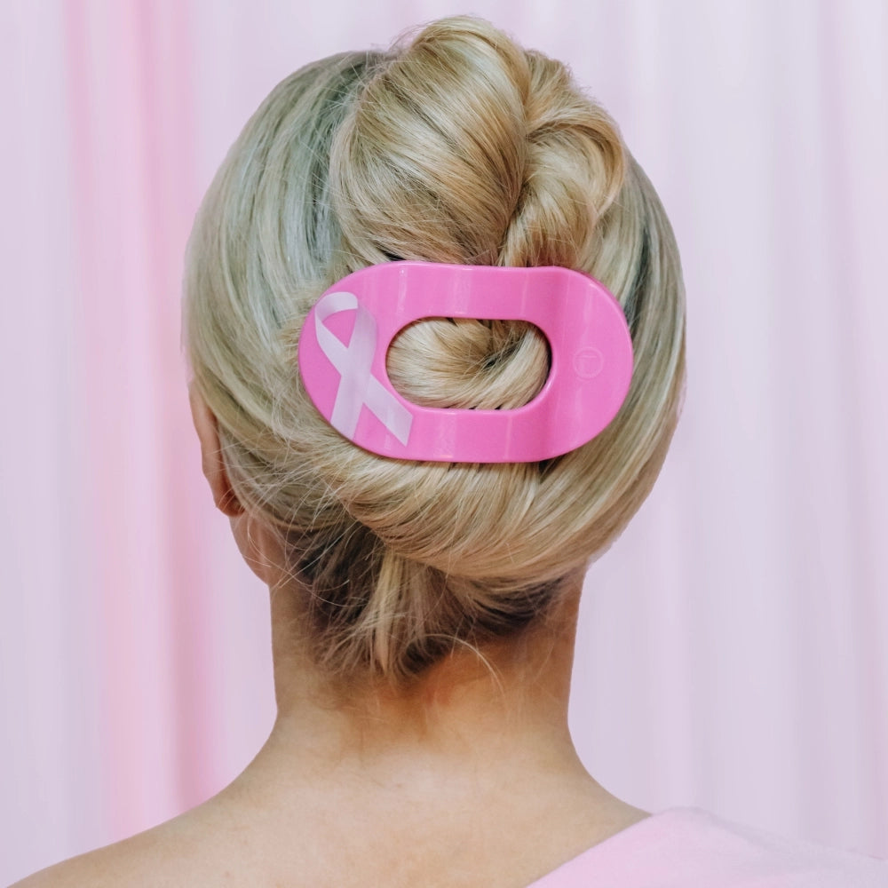 Large Teleties Flat Oval Clip - Breast Cancer Awareness (Ships Next Week)