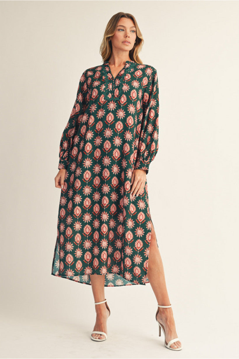 Boho Midi Floral Dress - Hunter Green by Jodifl Medium Boho Midi Floral Dress - Hunter Green by Jodifl Medium