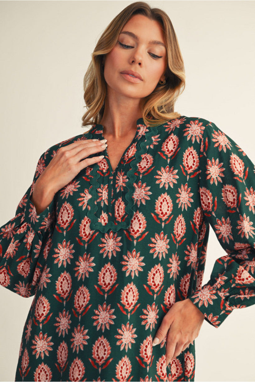 Boho Midi Floral Dress - Hunter Green by Jodifl