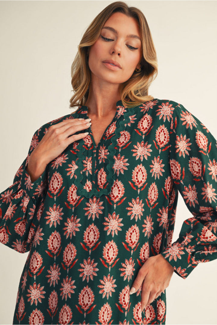 Boho Midi Floral Dress - Hunter Green by Jodifl
