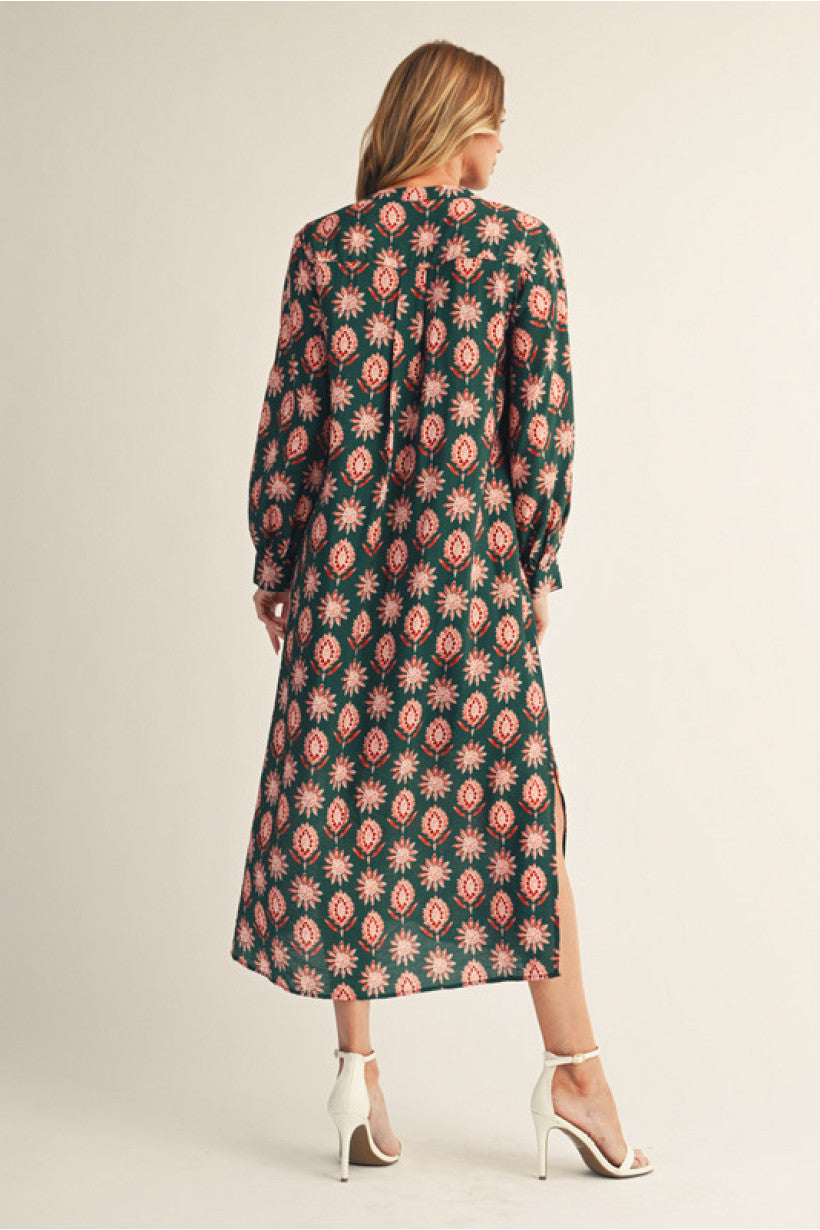 Boho Midi Floral Dress - Hunter Green by Jodifl