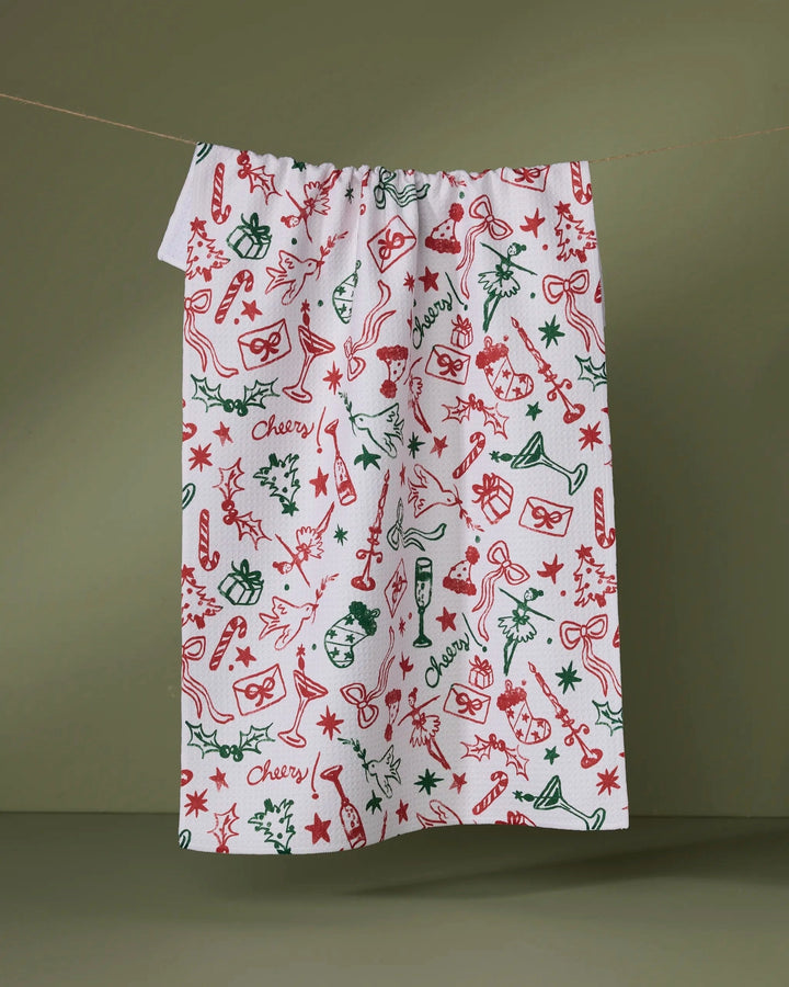 Holiday Doodles Tea Towel By Geometry