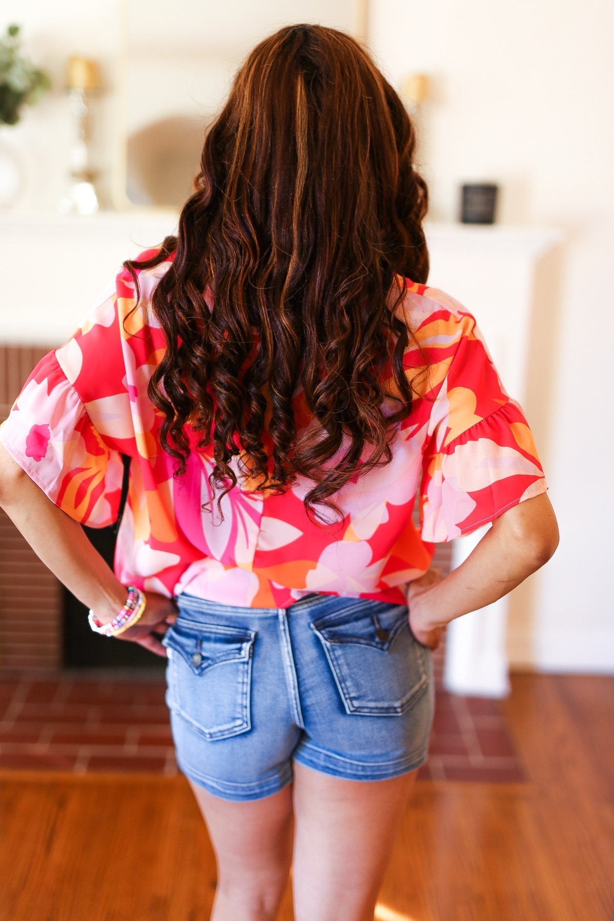 Tropical Vibes Peach Floral Dolman Ruffle Frill Sleeve Blouse (Shipping in 1-2 Weeks)