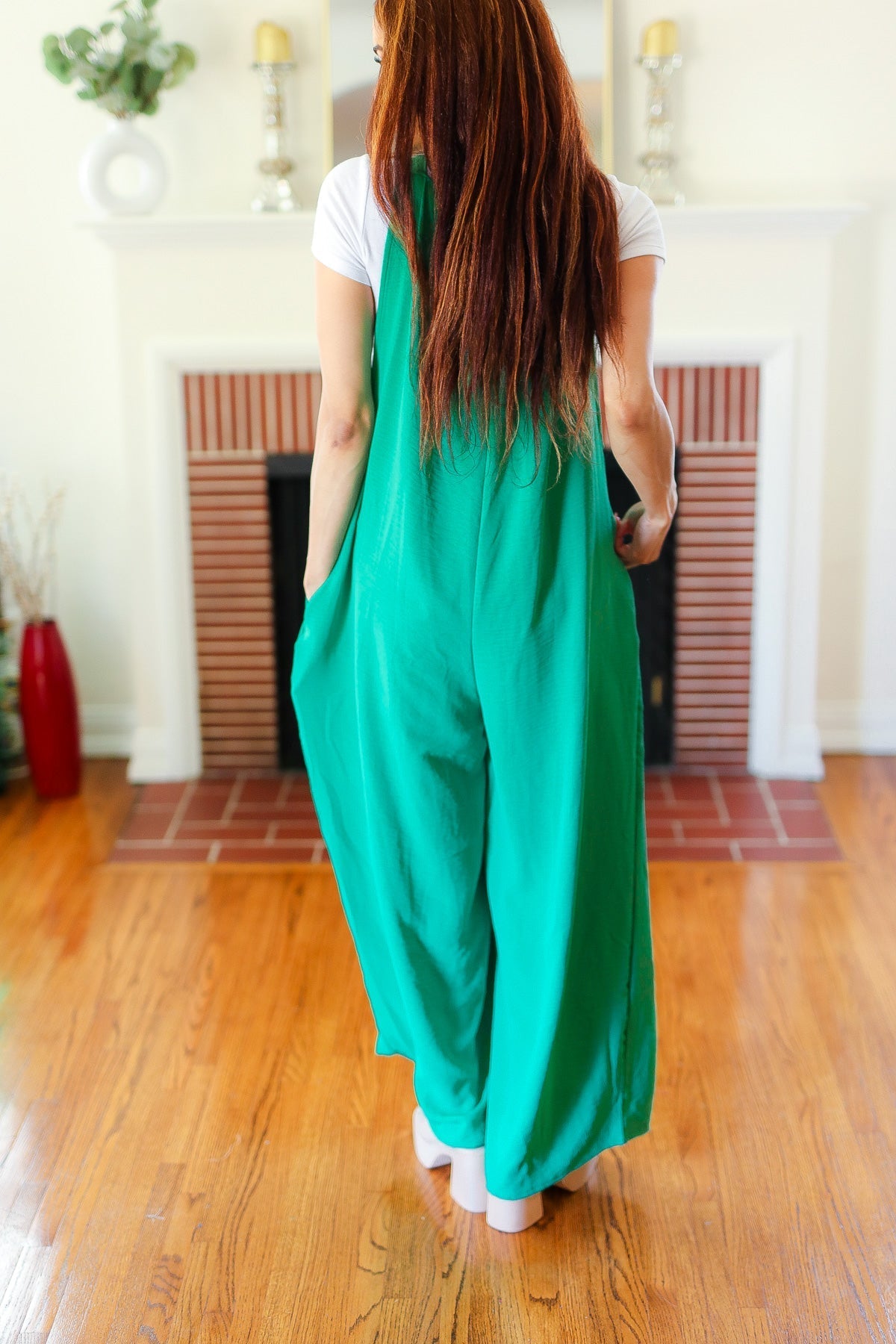 Summer Dreaming Emerald Wide Leg Suspender Overall Jumpsuit (Shipping in 1-2 Weeks)
