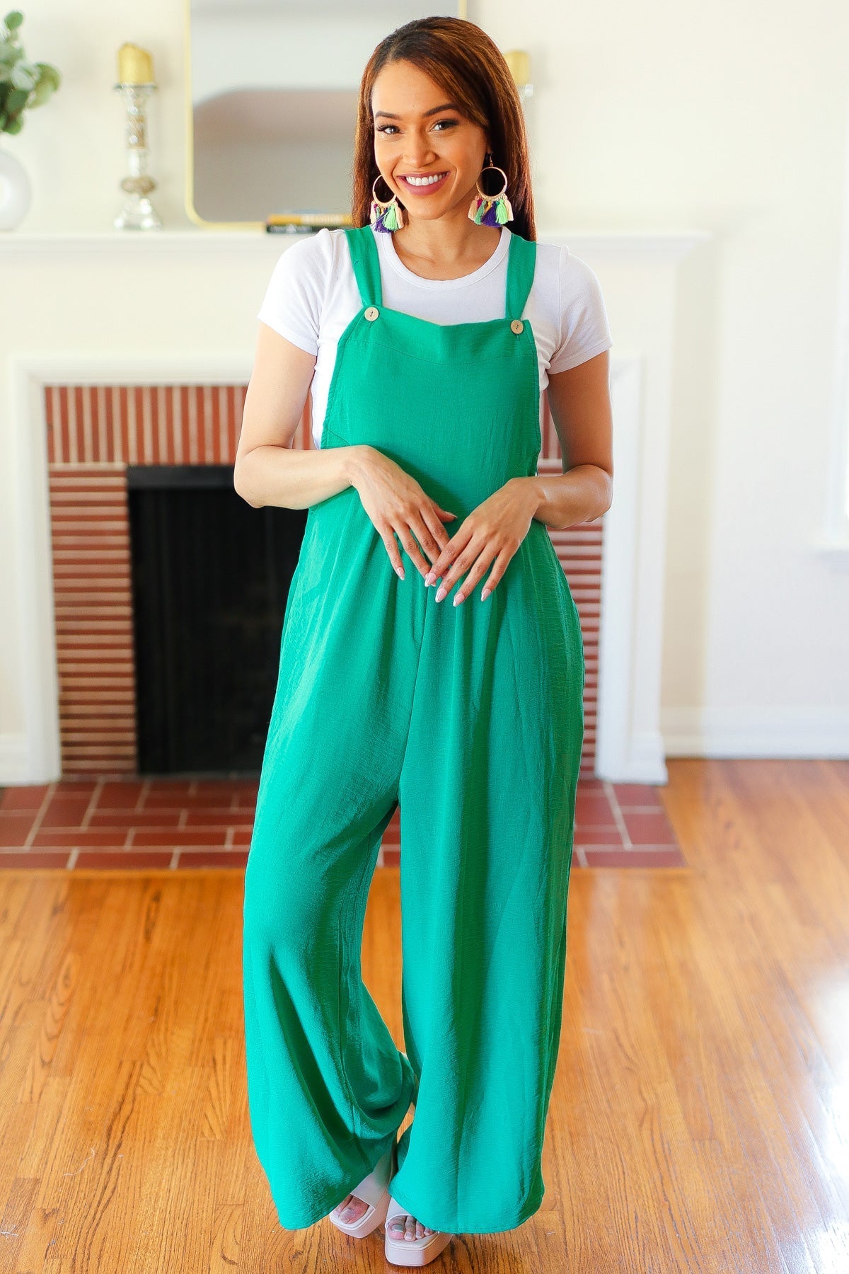Summer Dreaming Emerald Wide Leg Suspender Overall Jumpsuit (Shipping in 1-2 Weeks)