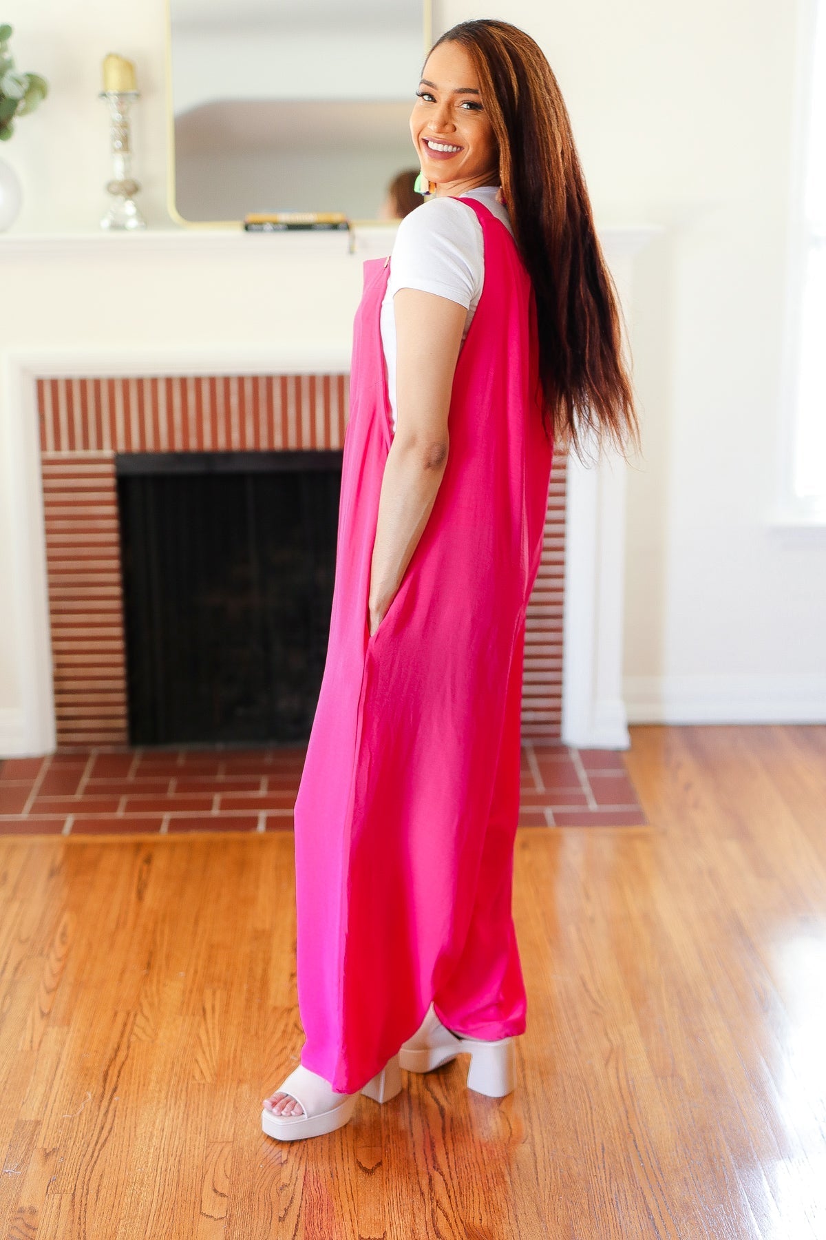 Summer Dreaming Pink Wide Leg Suspender Overall Jumpsuit (Shipping in 1-2 Weeks)