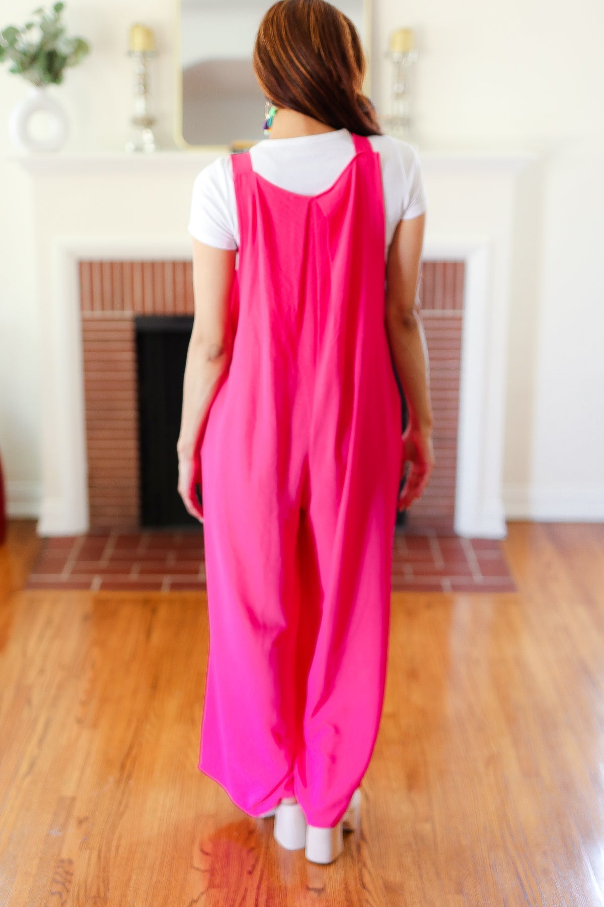 Summer Dreaming Pink Wide Leg Suspender Overall Jumpsuit (Shipping in 1-2 Weeks)