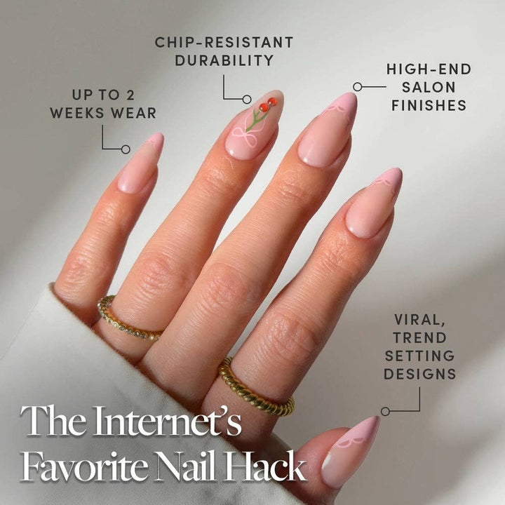Cherry Bow Medium Almond Press-On Nails by Glamnetic