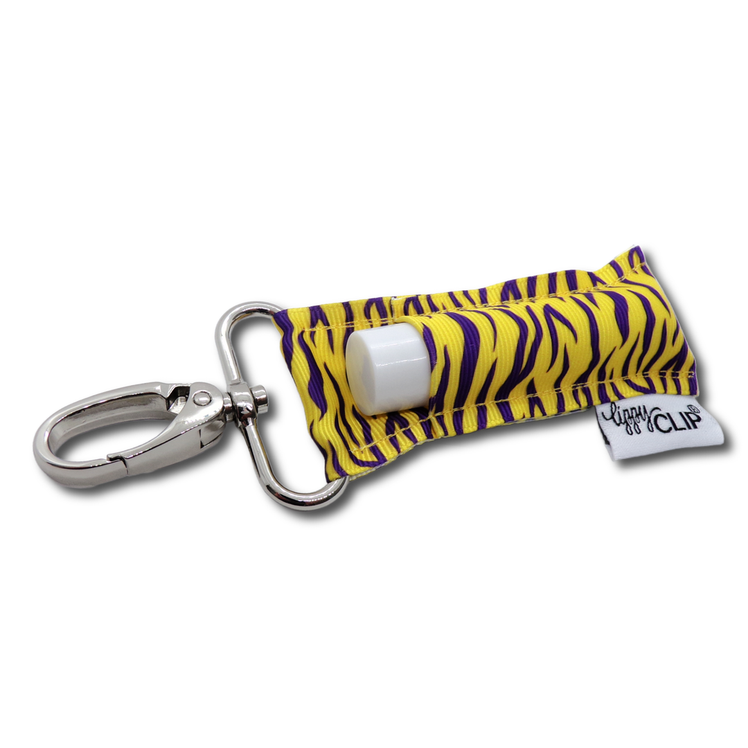 Purple and Gold Tiger Stripe LippyClip® Lip Balm Holder (PREORDER: Ships in 2-3 Weeks)