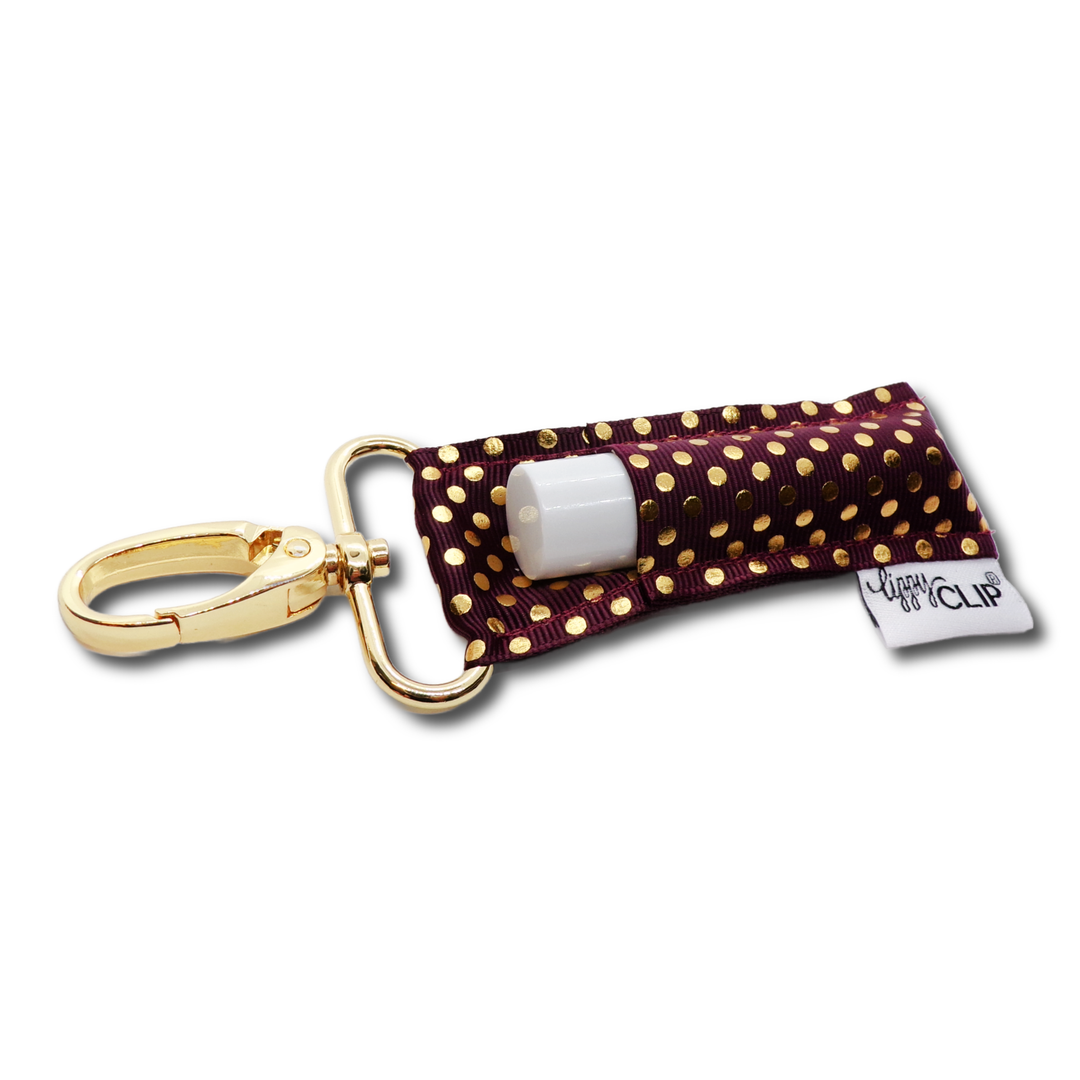 Gold Dots on Burgundy LippyClip® Lip Balm Holder (PREORDER: Ships in 2-3 Weeks)