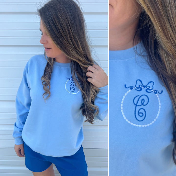 by PrepO: Custom Embroidered Pearl Initial Sweatshirt (Ships in 2-3 Weeks)