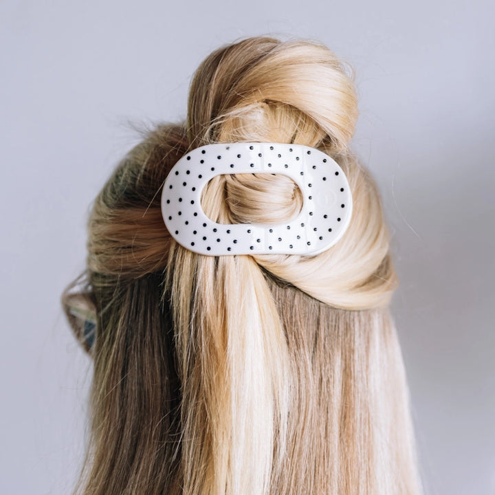 Medium Teleties Flat Oval Clip - White Polka Dot Party (Ships Next Week)