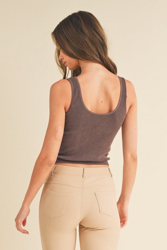 Seamless Reversible Stonewashed Ribbed Tank Top - Brown by Yelete