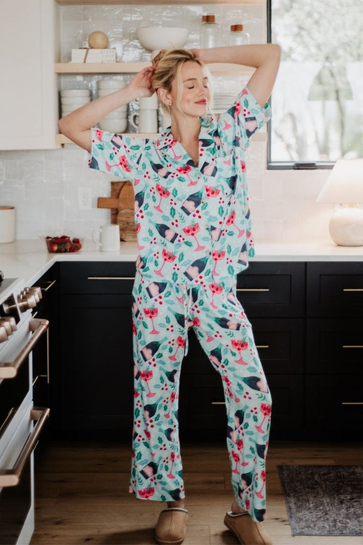 Holiday Champagne, Coupes & Holly PJ Pants Set by Katydid