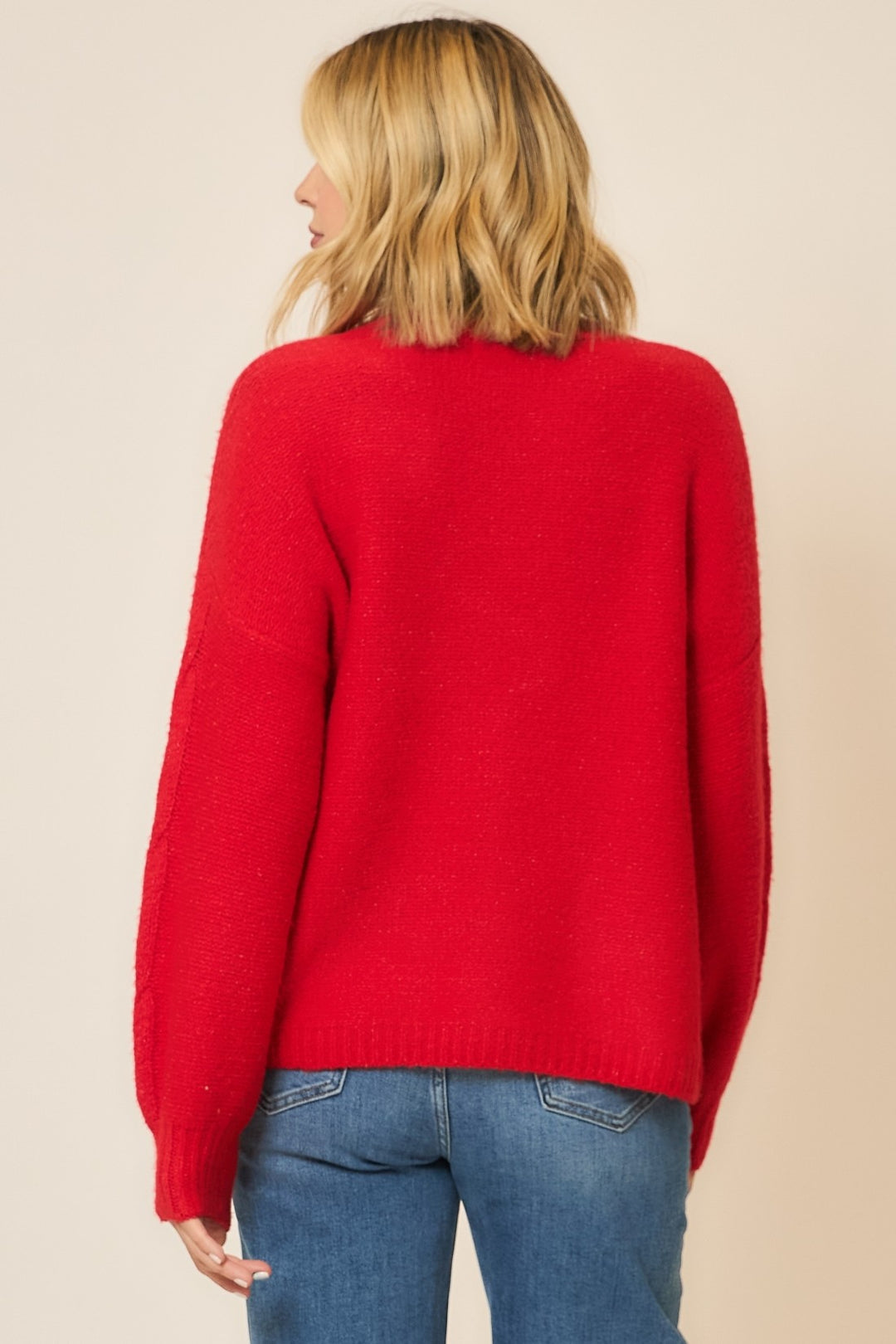 Brushed Embroidered Bow Sweater - Red by Cozy Co