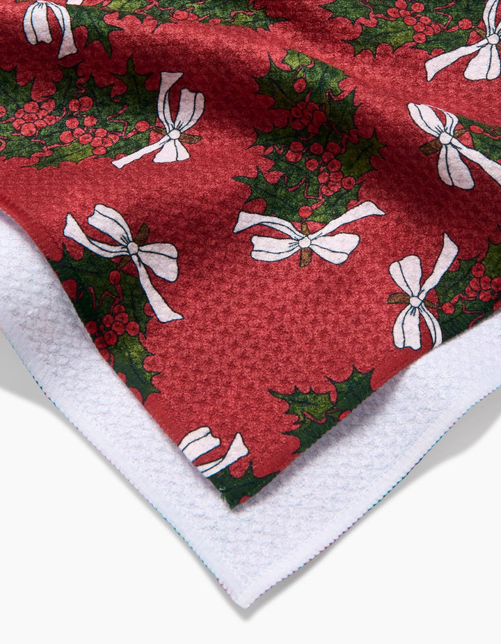 Christmas Berry Bow Tea Towel by Geometry