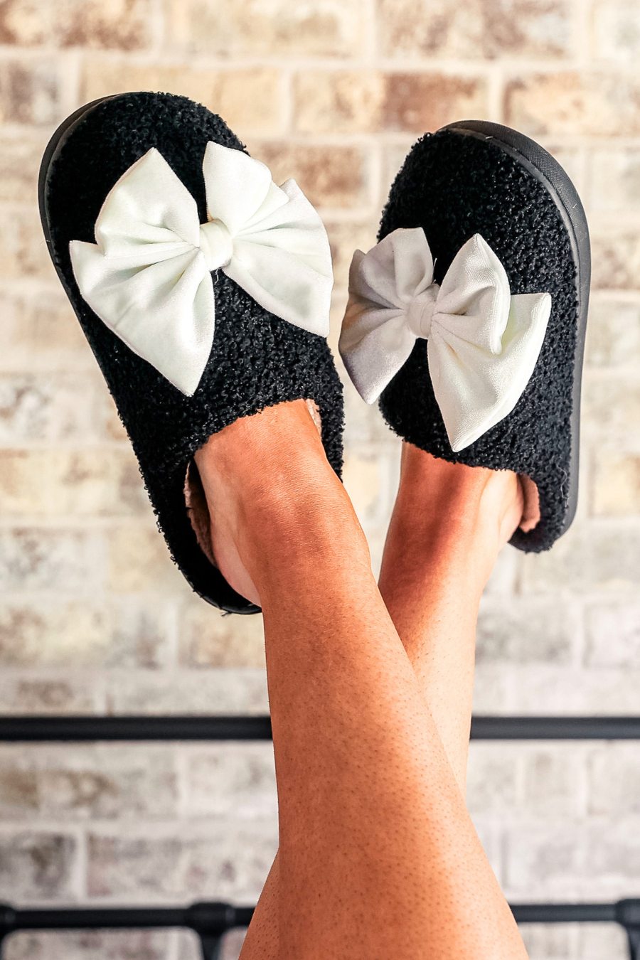 Cozy Bow Slippers- Black/White by Jess Lea (PREORDER: Ships in October)