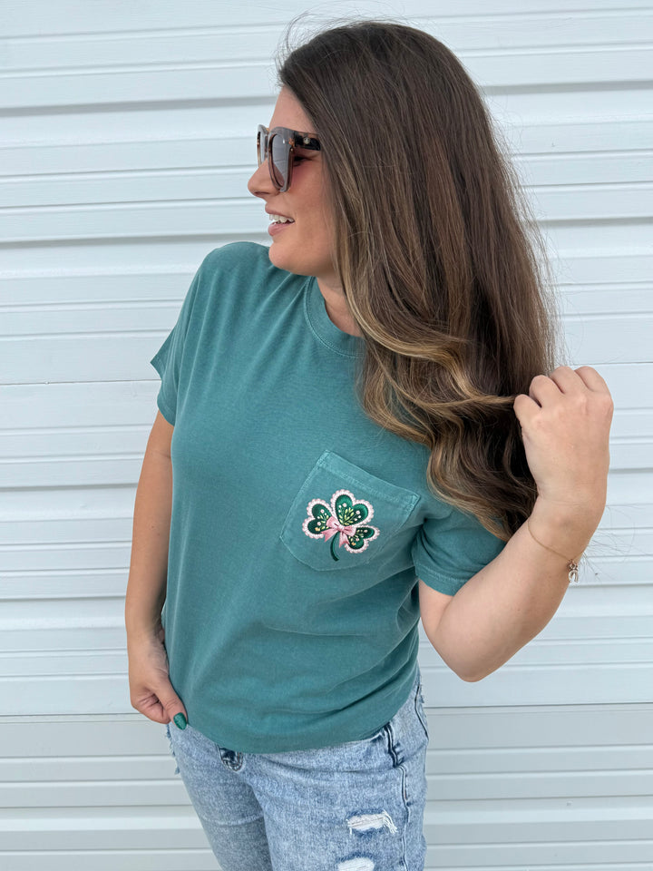 by PrepO: Clover Pocket Graphic Tee (Ships in 2-3 Weeks)