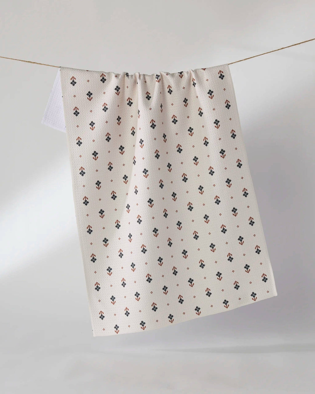 Folk Pixel White Tea Towel by Geometry