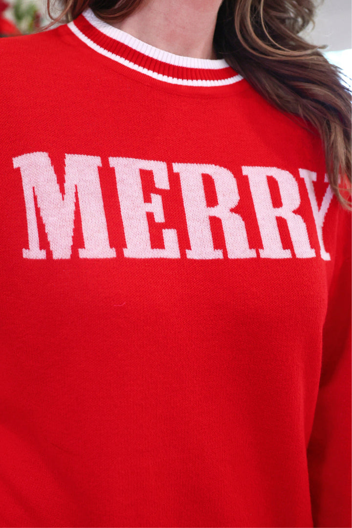 Red Merry Jacquard Knit Sweater by Jess Lea (PREORDER: Ships in October)
