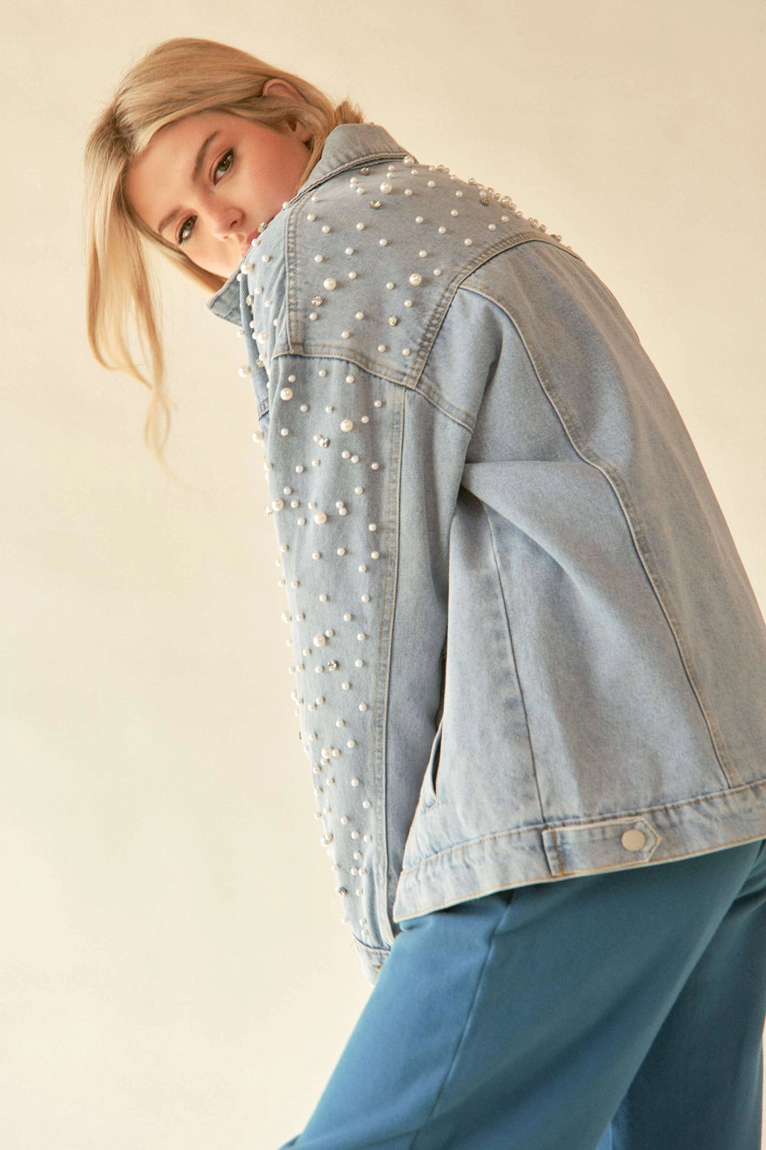 Pearl Rhinestone Denim Jacket by Davi & Dani