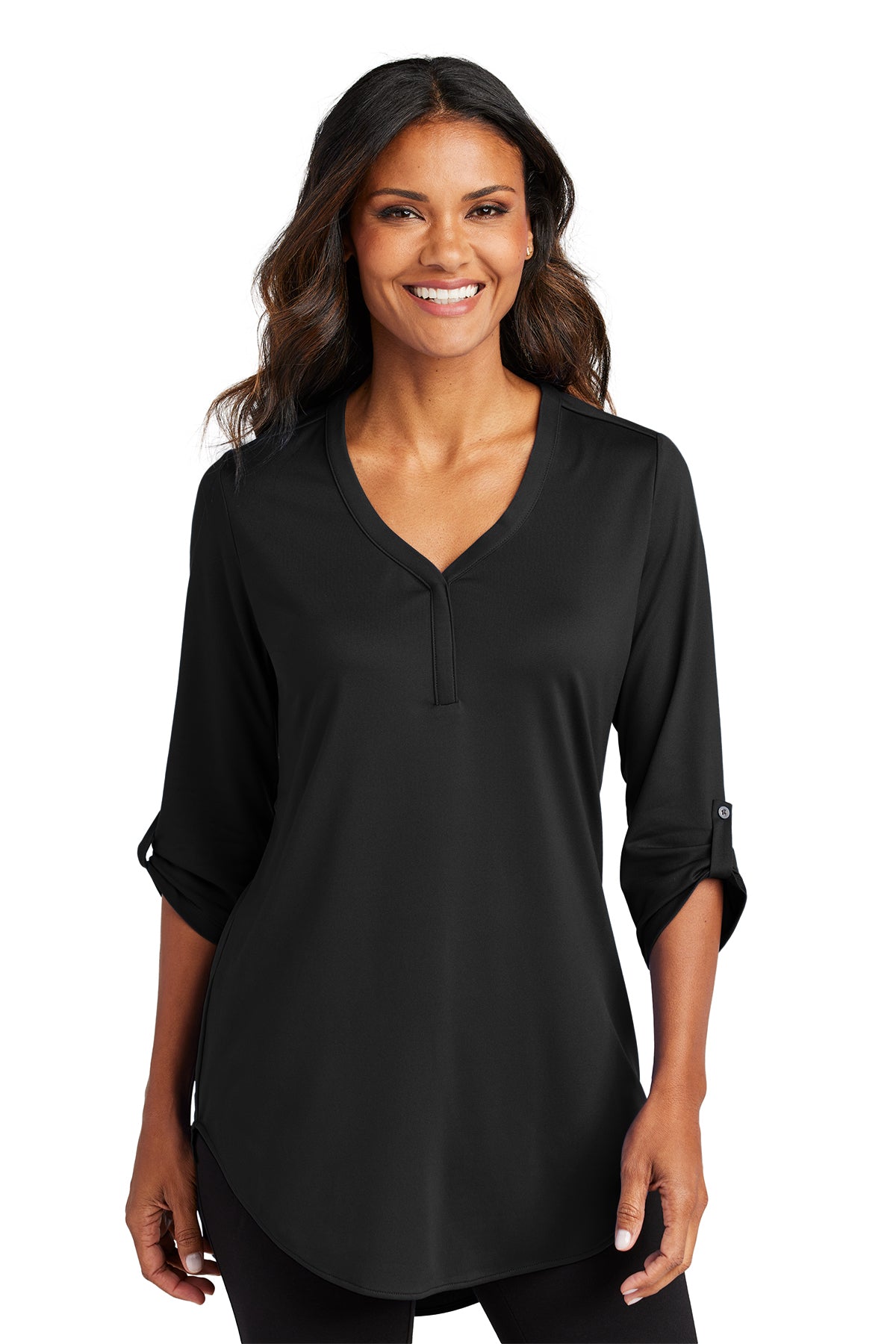 Thea City Stretch 3/4 Sleeve Tunic - Black (Ships in 1-2 Weeks)
