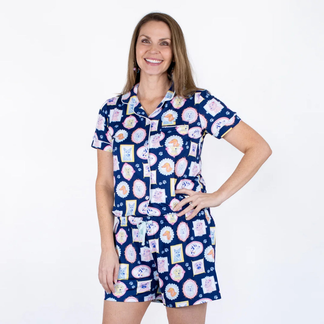 Royal Pups Short Sleeve Button Up Sleep Shirt