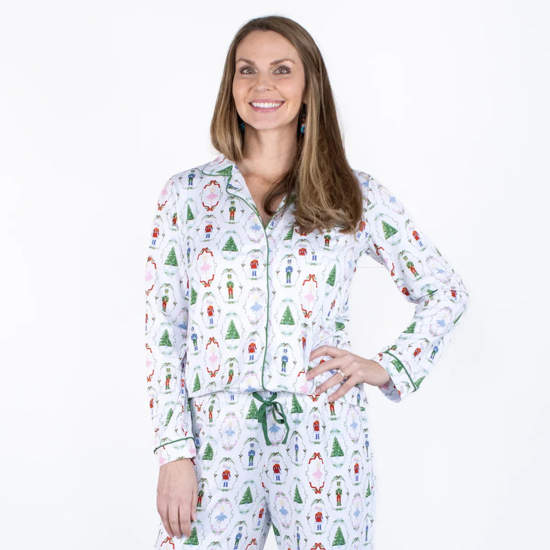 Nutcracker Waltz Long Sleeve Button Up Sleep Shirt