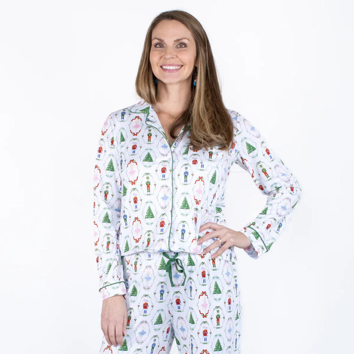 Nutcracker Waltz Long Sleeve Button Up Sleep Shirt