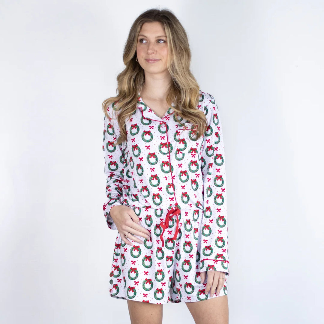 Clara Wreath Long Sleeve Button Up Sleep Shirt