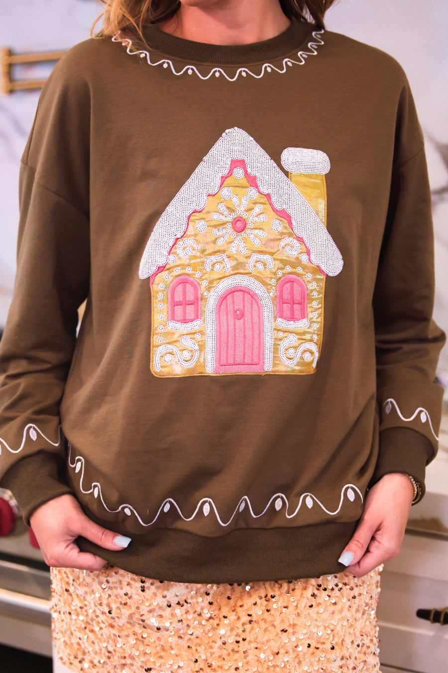 Foil Gingerbread House Pullover by Jess Lea (PREORDER: Ships in October)