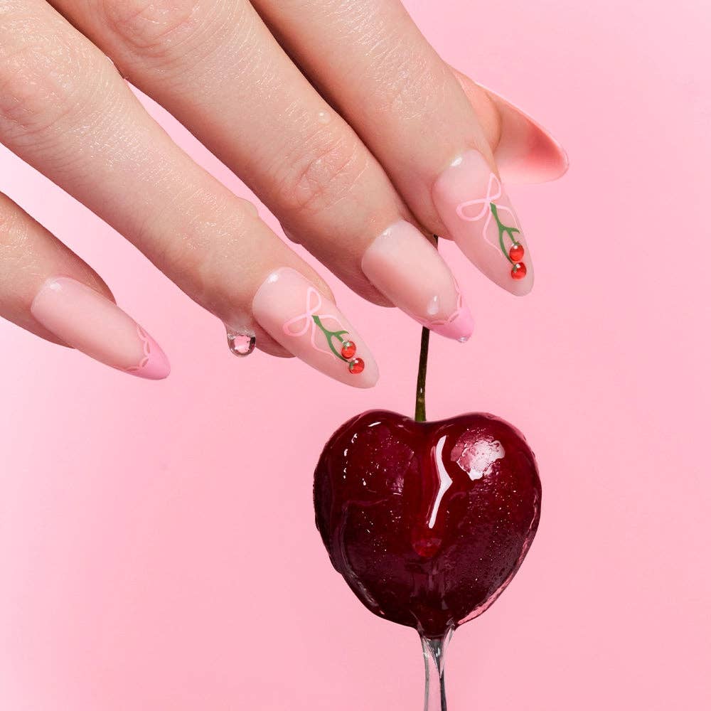 Cherry Bow Medium Almond Press-On Nails by Glamnetic