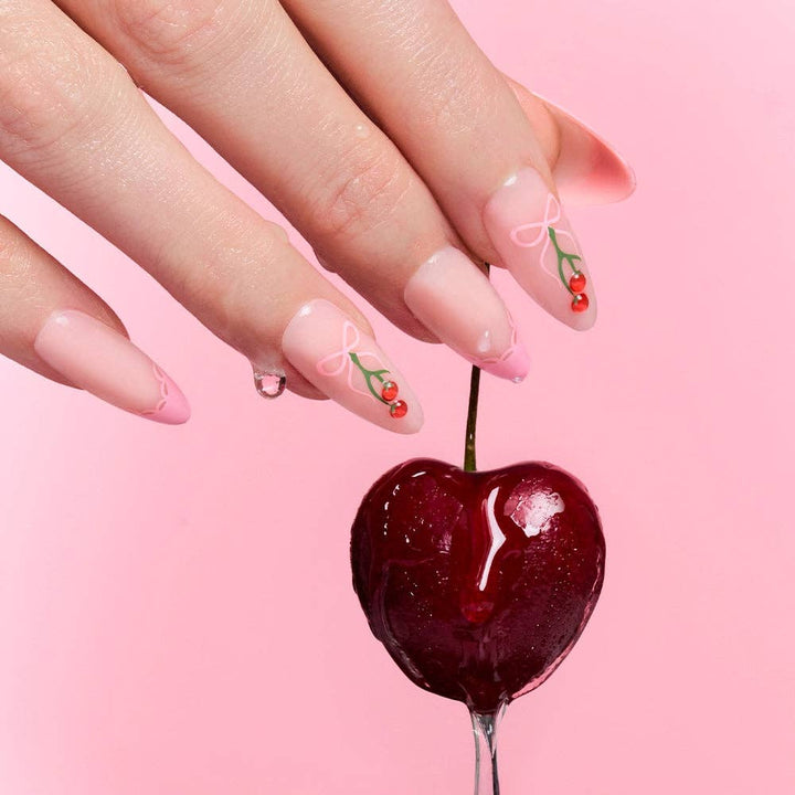 Cherry Bow Medium Almond Press-On Nails by Glamnetic