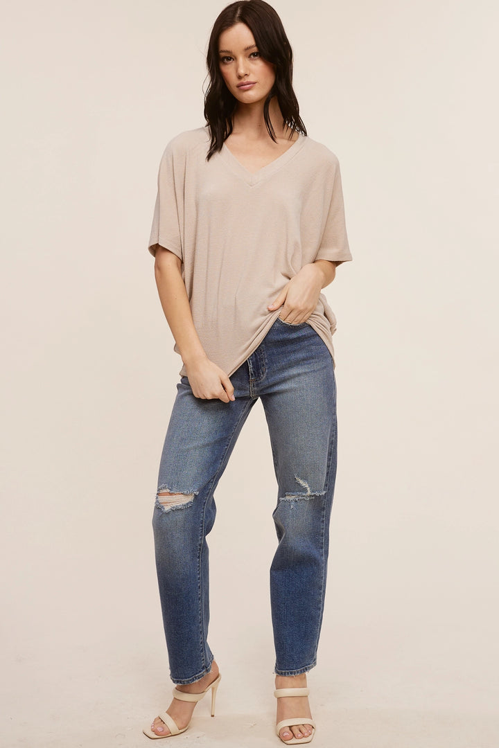 The Margot Crepe Hacci Dolman Top - Taupe by Charlotte Avery
