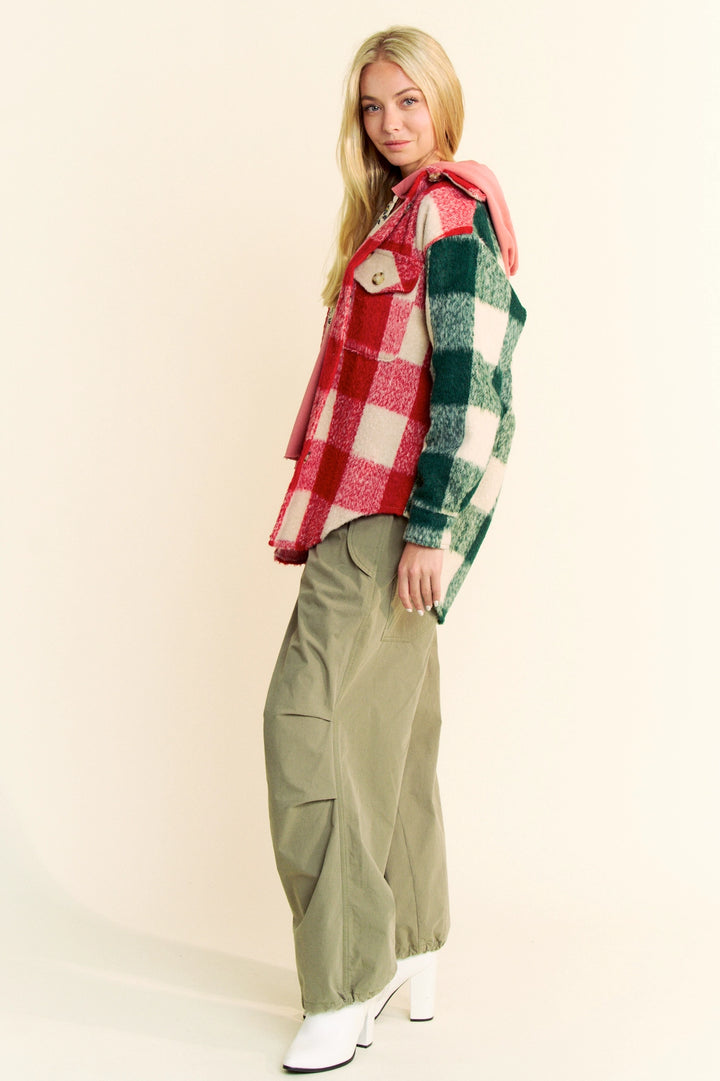 Contrast Plaid Pocket Shacket - Red & Green by Davi & Dani