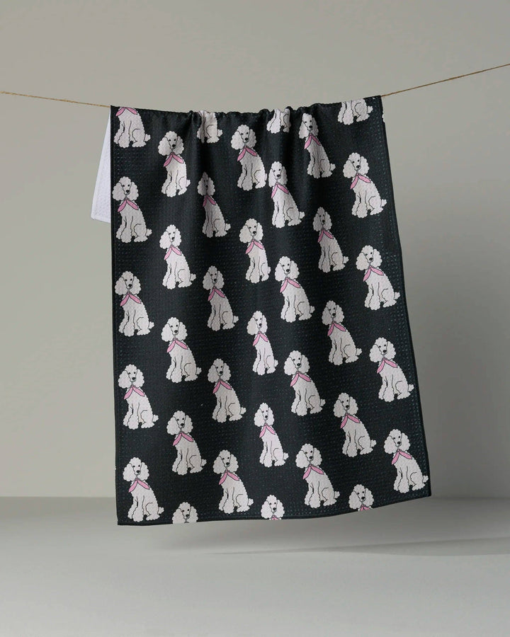 Poodle Parade Tea Towel - White by Geometry