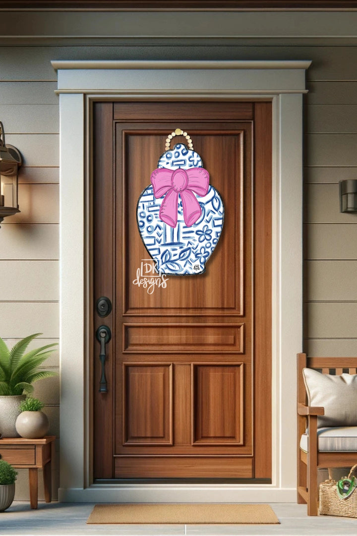 Pink Bow Chinoiserie Jar DK Door Hanger