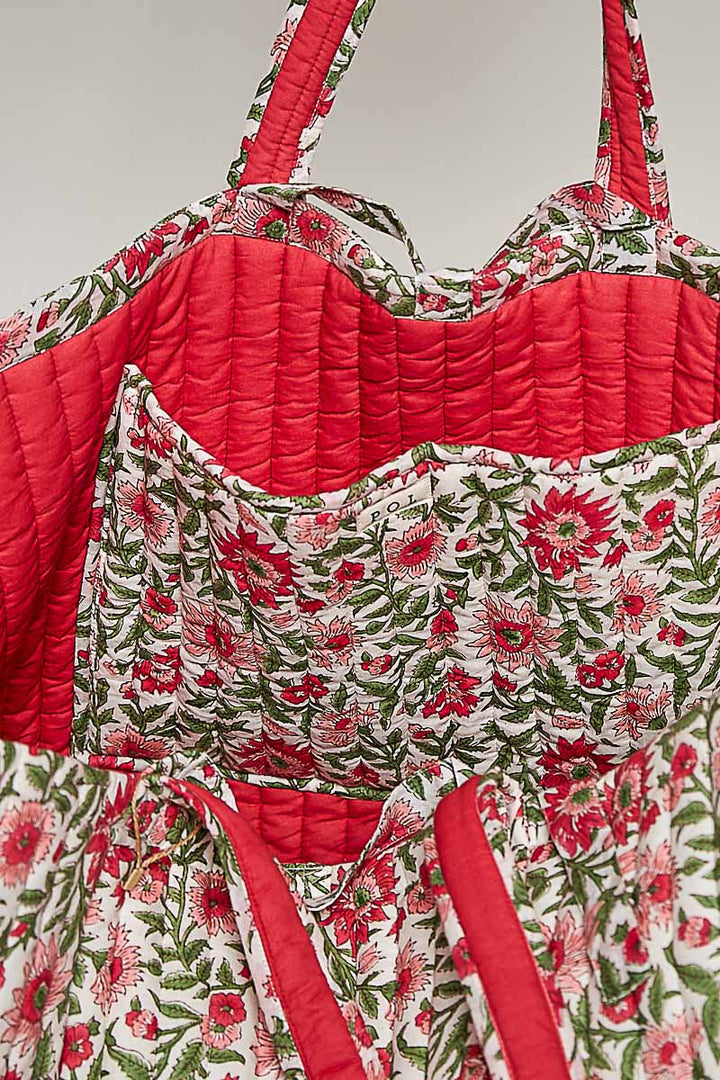 Ribbon-Tie Quilted Floral Jumbo Tote Bag - Pink by POL