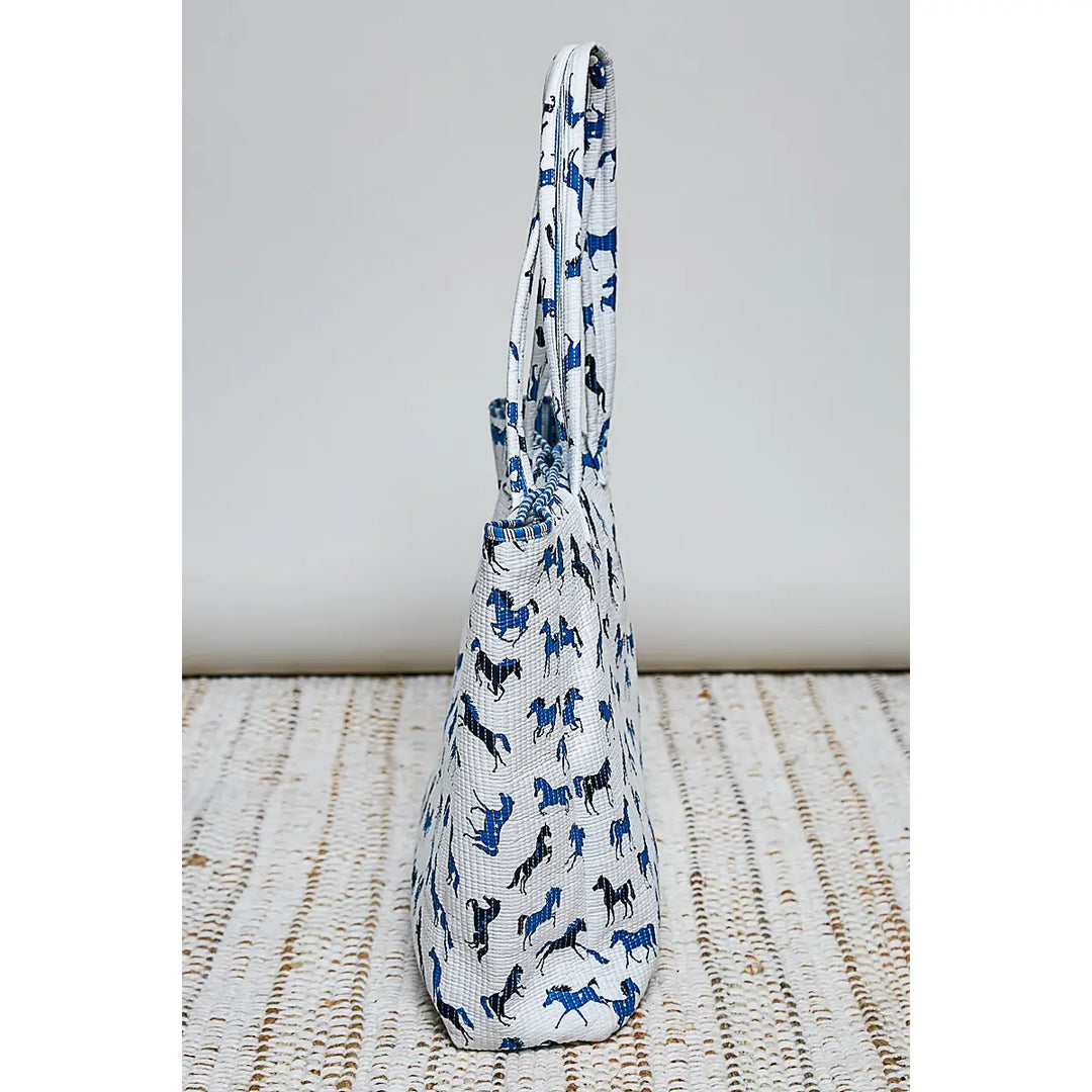 Quilted Woven Jumbo Tote Bag - Blue Horse by POL