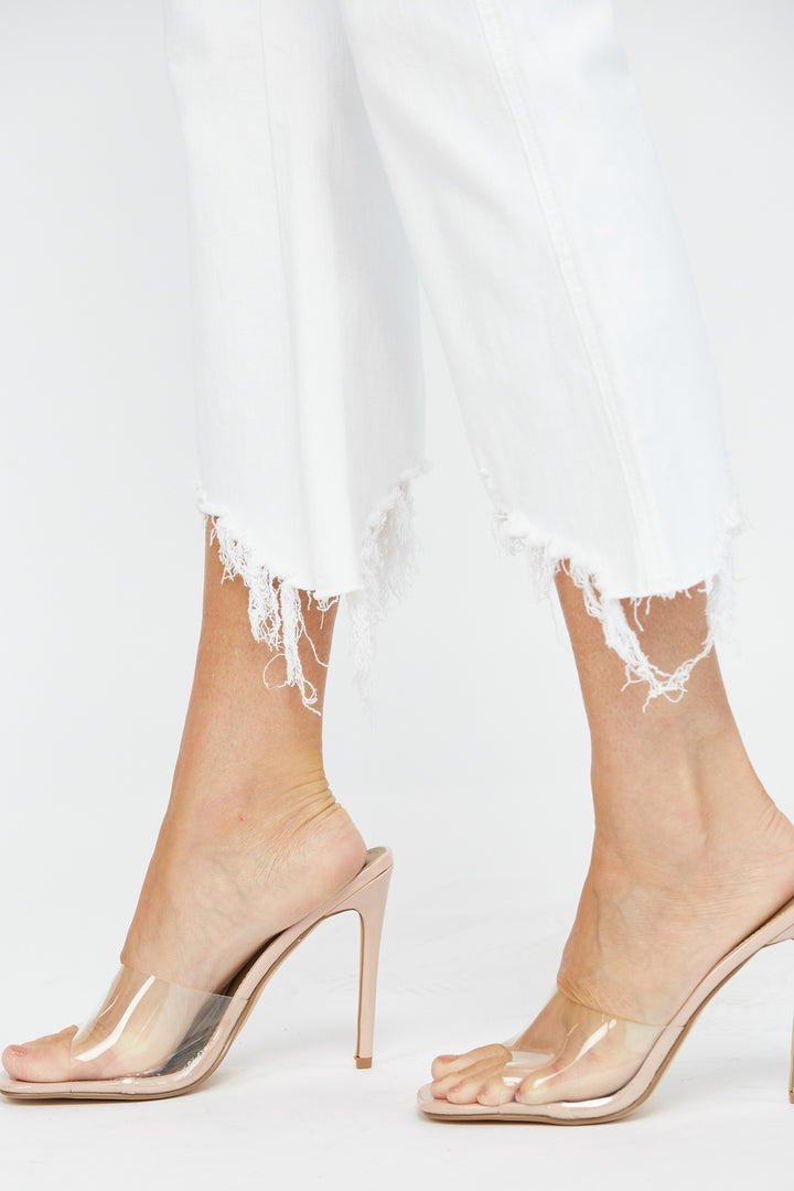 High Rise Crop Flare Uneven Hem Denim Jeans By Mica Denim