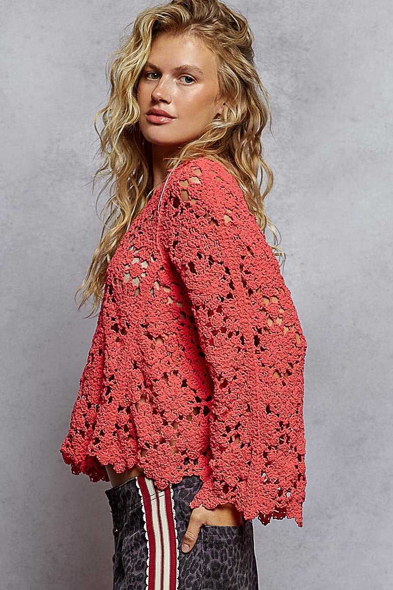 Loose Chenille Sweater Crochet Top - Apple Red by POL